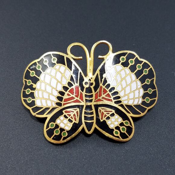 Vintage Butterfly Pendant Brooch, Cloisonne Enamel, 1970s Jewelry - Picture 5 of 10